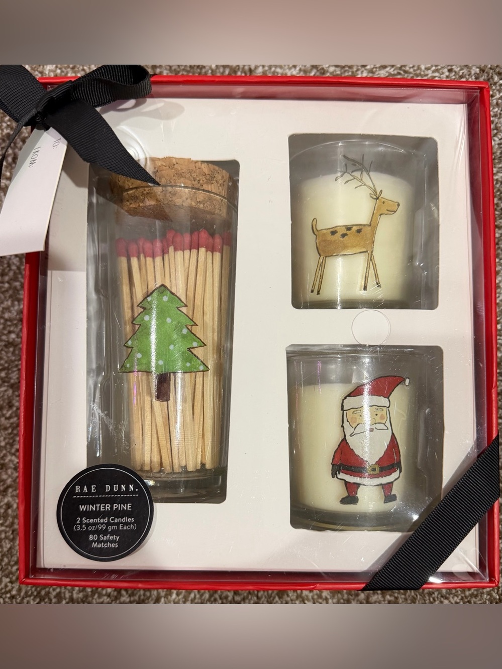 New RAE DUNN 2019 2 Scented Candle & Matches 🎁Gift Set SANTA REINDEER XMAS TREE